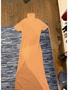 STAUD Ribbed Maxi Dress in Camel Peach